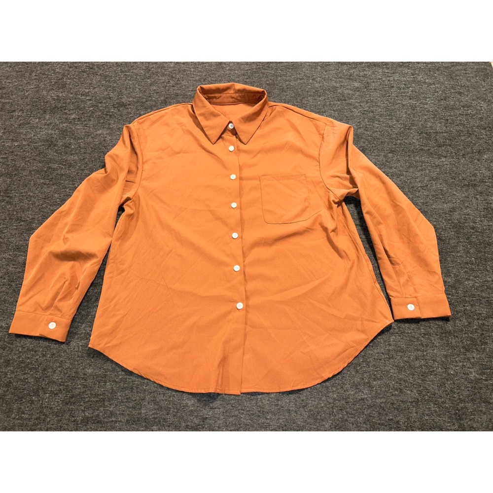 SHEIN Button Down Shirt Women L Burnt Orange Long Sleeve Collared Blouse Fall